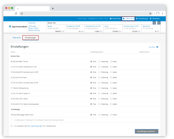 E-Bankbelege Einstellungen