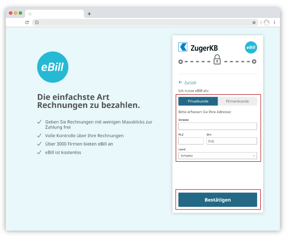 eBill Adresse eingeben