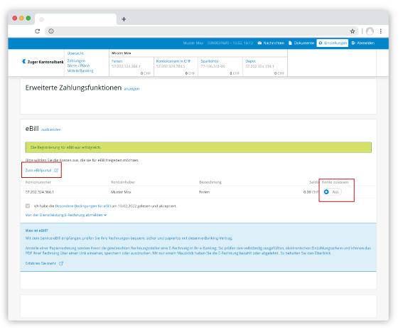 Allow eBill accounts