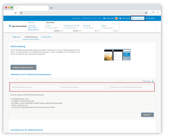 Mobile Banking Passwort ändern