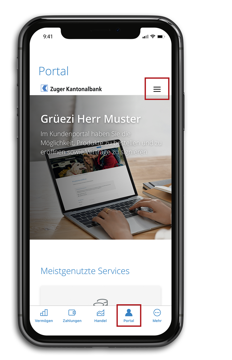 Mobiltelefon mit Kundenportal Startseite